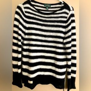 LAUREN Jeans Ralph Lauren Black & White Striped Sweater  Size S